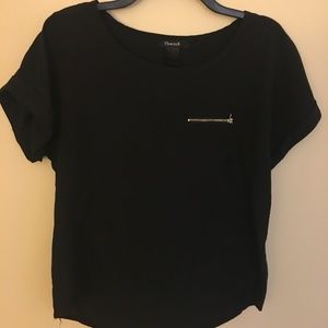 Black zipper high low blouse